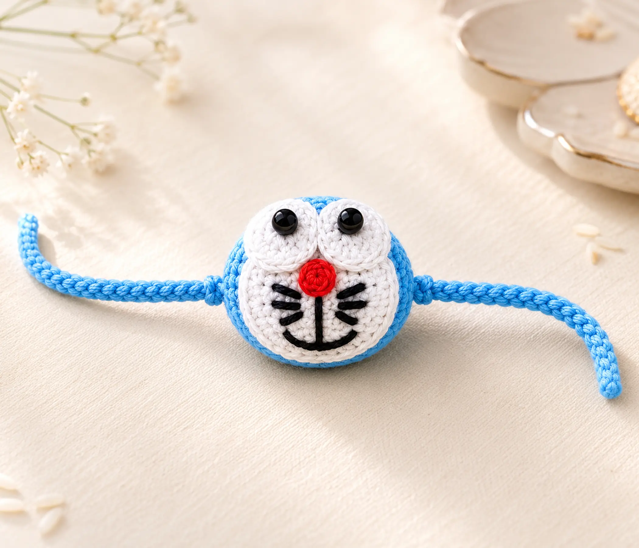 Doraemon Inspired Handcrafted Kids Crochet Rakhi